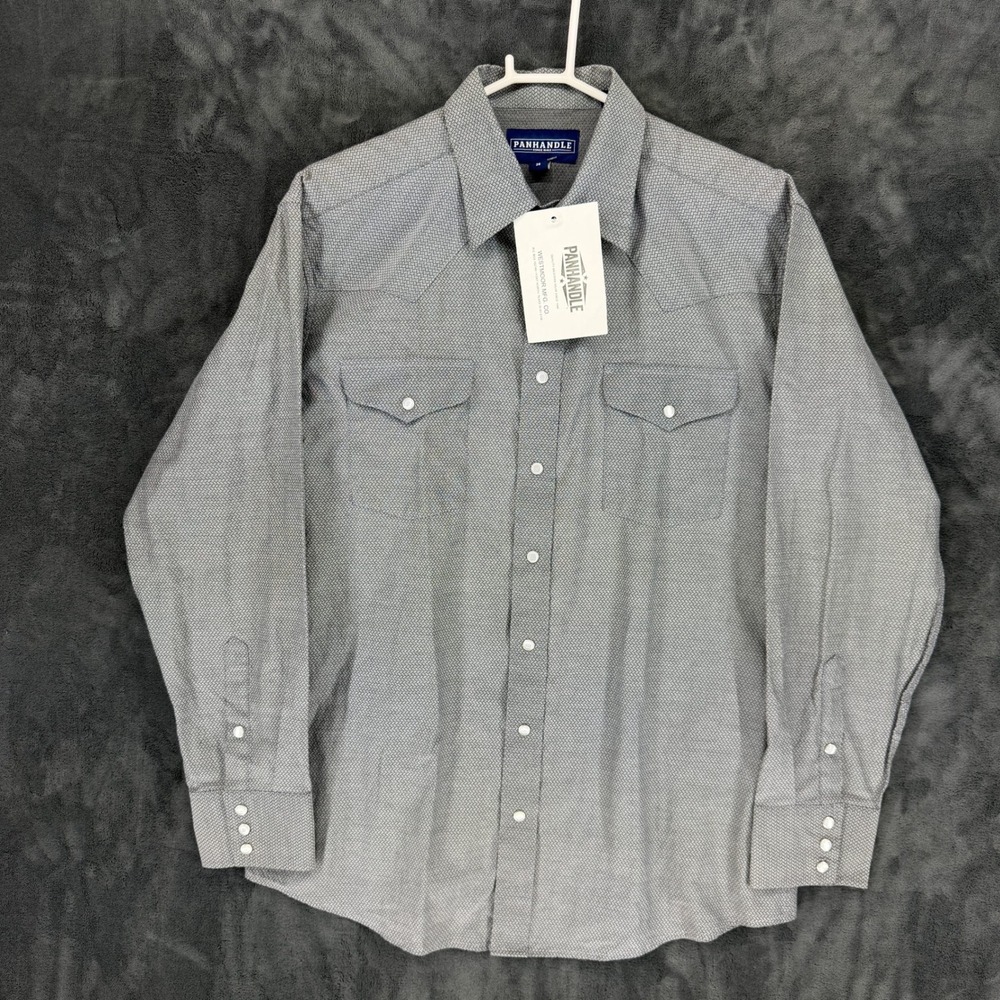 PANHANDLE Men's Long Sleeve Snap‎ Western Shirt Geometric Print Grey Size L